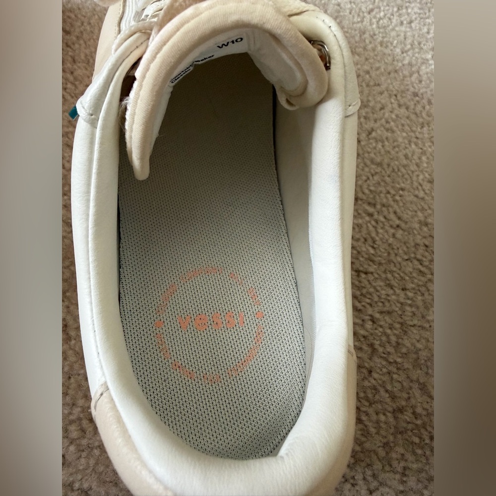 VESSI waterproof Courtside Cream Sneakers with Peach Accents - Picture 6 of 10